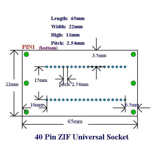 ابعاد سوکت زیف ZIF socket